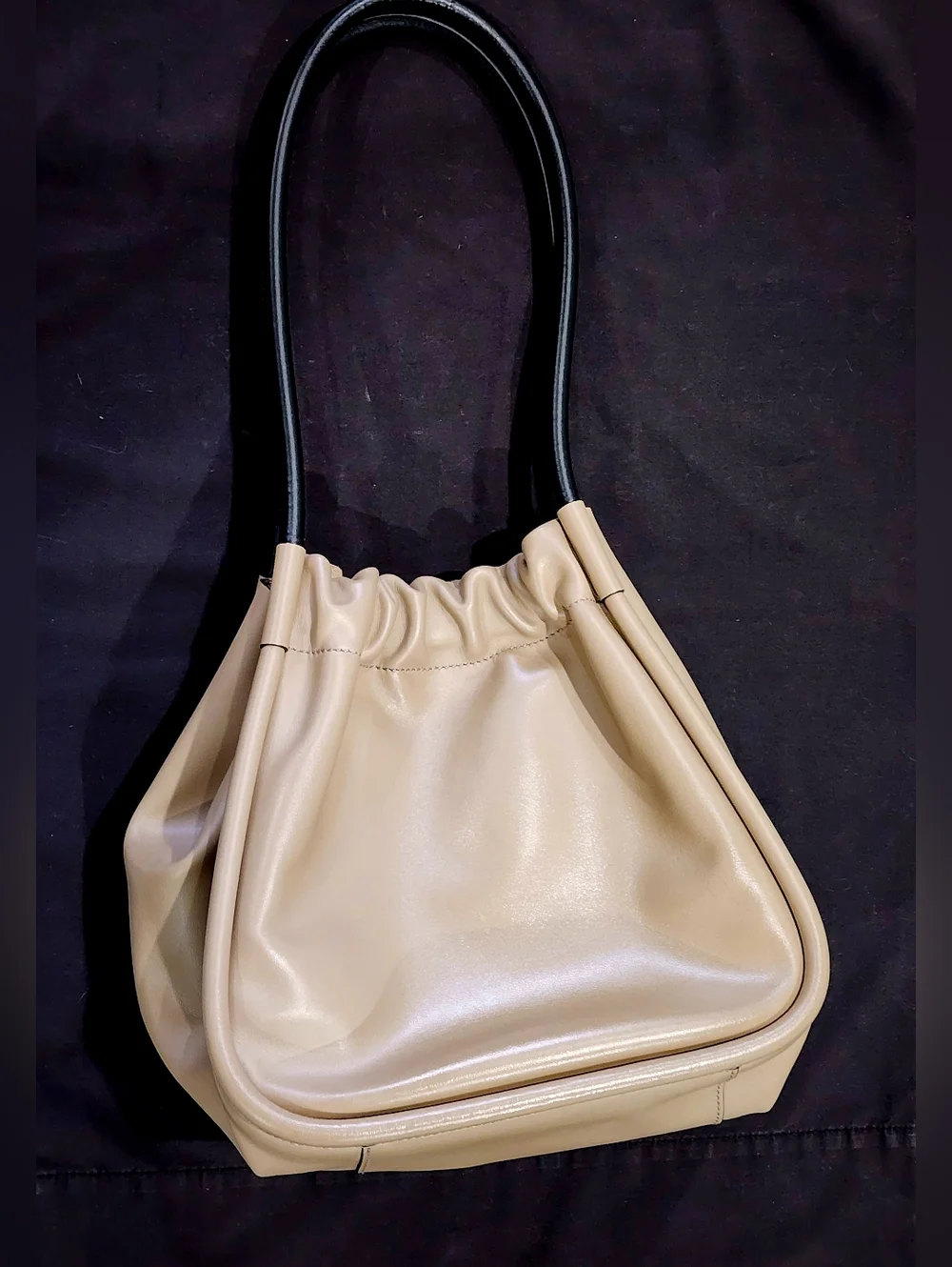 PROENZA SCHOULER | Luxury Calf Leather Ruched Tote Bag | Beige - Picture 3 of 11